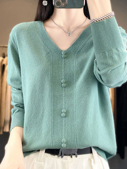 Abigail Casual V-neck Loose Knitted Sweater-Brown