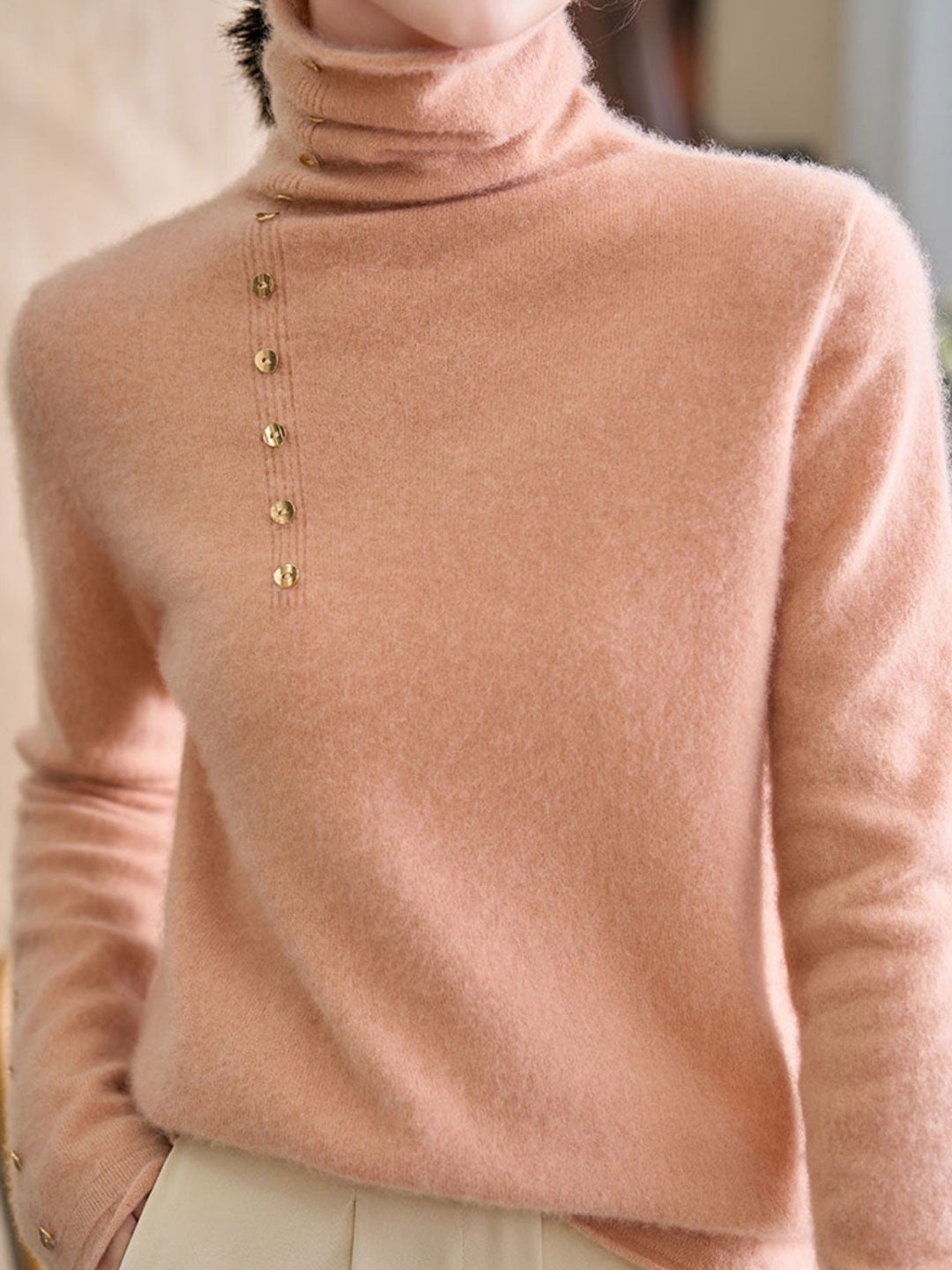 Hilary French Style Turtleneck Sweater-White