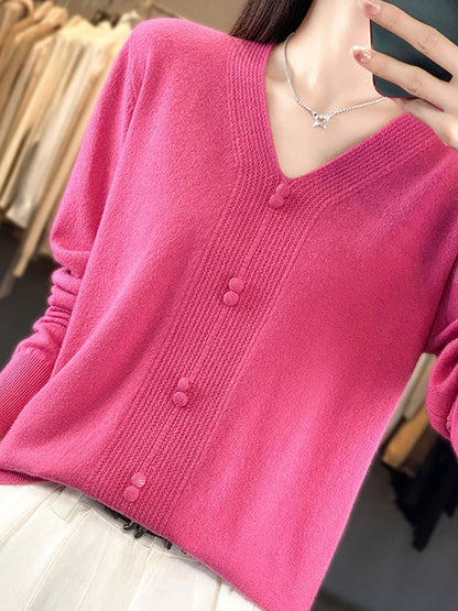 Abigail Casual V-neck Loose Knitted Sweater-Green
