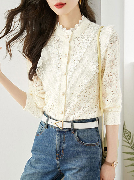 Chloe Retro Lace Solid Color Cardigan