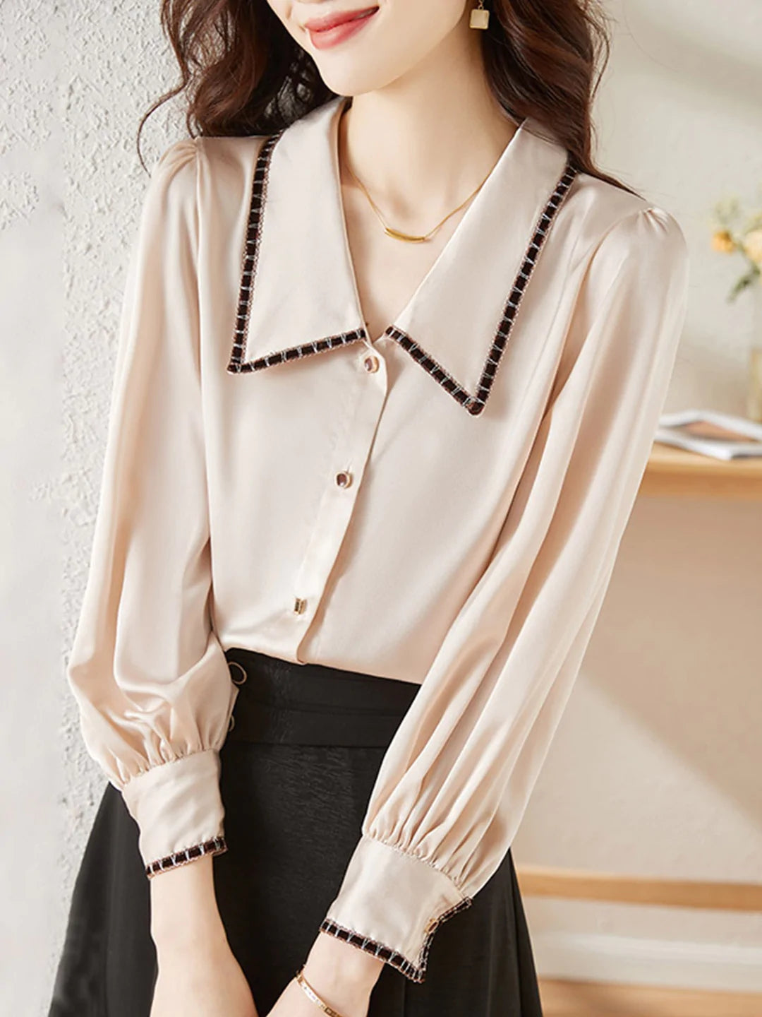 Elva Casual Doll Collar Blouse-Black