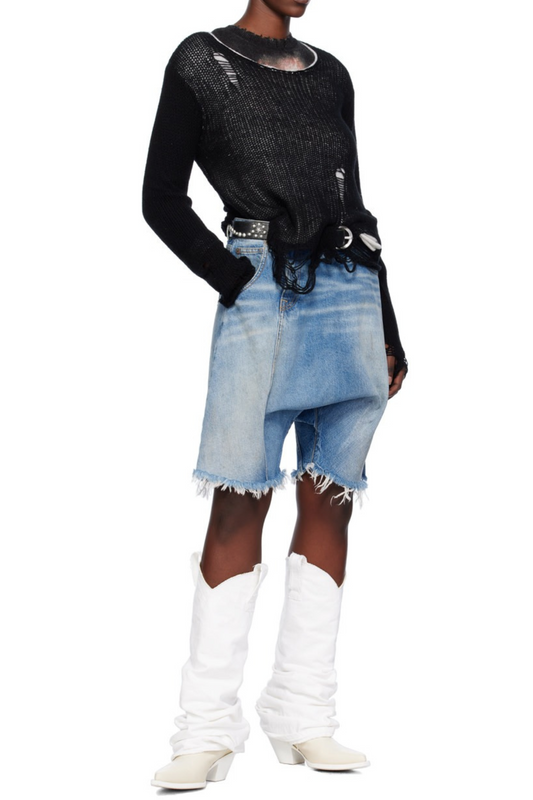 Natelie  Blue Twister Denim Shorts