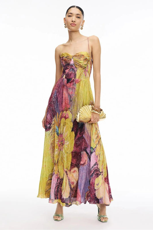 Kiara Multicolored Ikat Print Maxi Dress