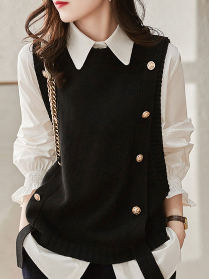 Abigail Loose Button Knitted Vest-Gray