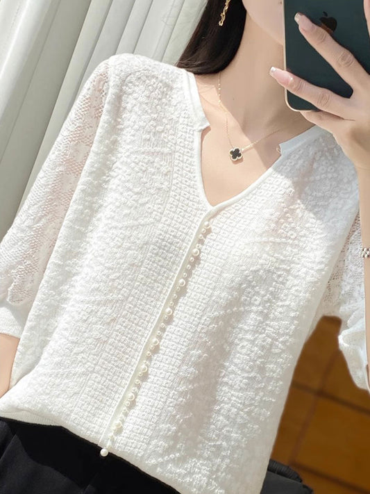 Alexis Retro V-Neck Lantern Sleeve Organza Top-Apricot