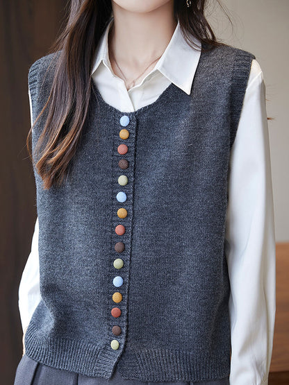 Sophia Vintage Crew Neck Knitted Vest-Black