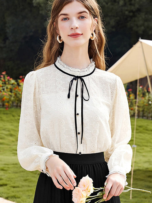 Emma Retro Embroidered  Lace Shirt