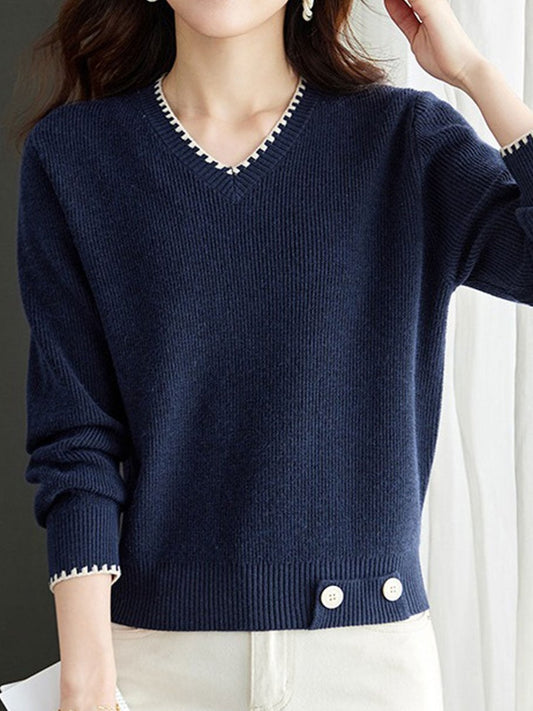 Isabella V-Neck Solid Color Knitted Sweater