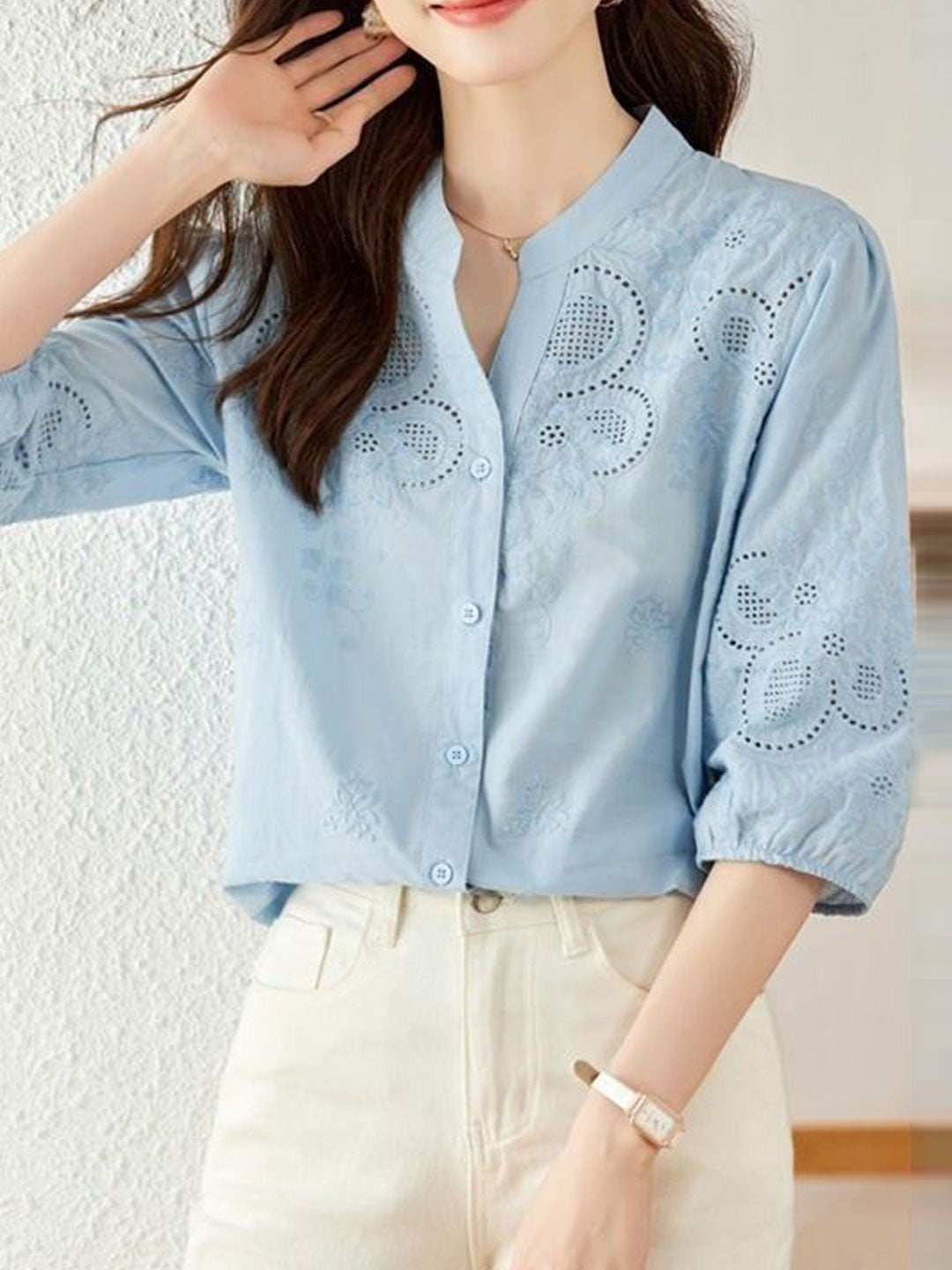 Eva Classic Embroideried Hollowed Shirt