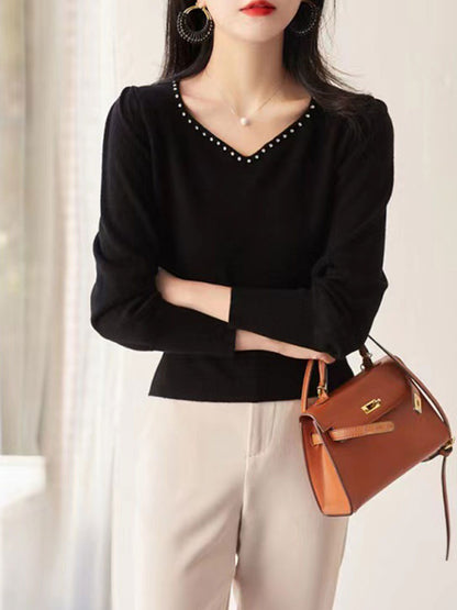 Chloe Elegant V-neck Knitted Sweater-Red