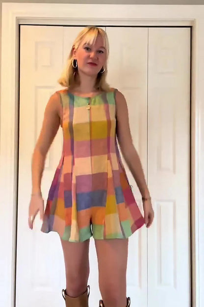 Vibrant Patchwork Grid Sleeveless Jumpsuit