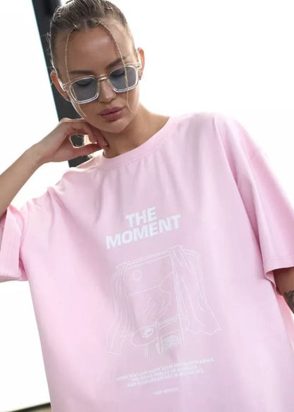 Sunprint Oversized Graphic Tee – Pink Statement Comfort