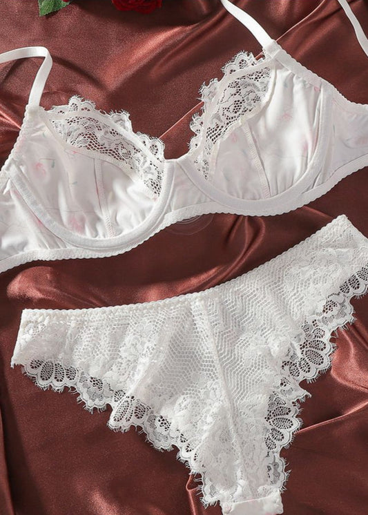 Elena Floral White Lace Lingerie Set – Underwire Bra and Panty