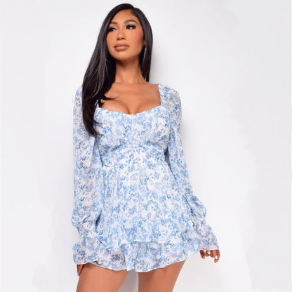 DressBetty - Floral Square Neck Ruffle Romper