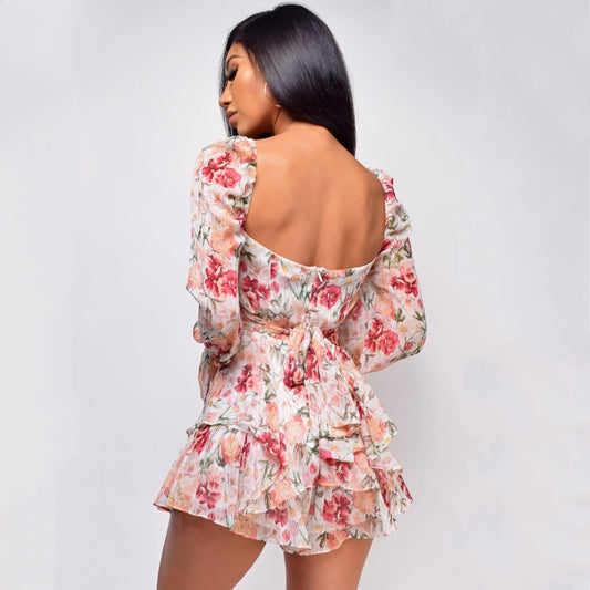 DressBetty - Floral Square Neck Ruffle Romper