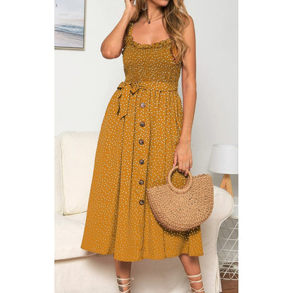 DressBetty - Sexy Sling Ruffle Dress Floral Print Button Sundress