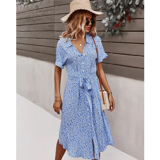 DressBetty - 2024 Casual Floral V-Neck Yellow Boho Dress for Summer