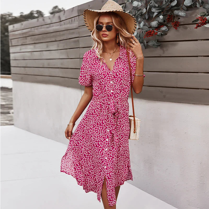 DressBetty - 2024 Casual Floral V-Neck Yellow Boho Dress for Summer