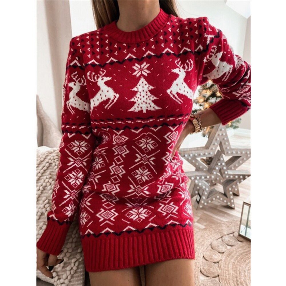 DressBetty - Christmas Knitted Dresses Girl Sweater Dress Long Sleeve Jumpers Knitwear