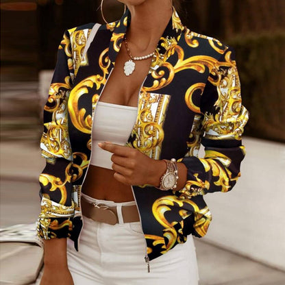 DressBetty - Flower Print Long Sleeve Bomber Jacket