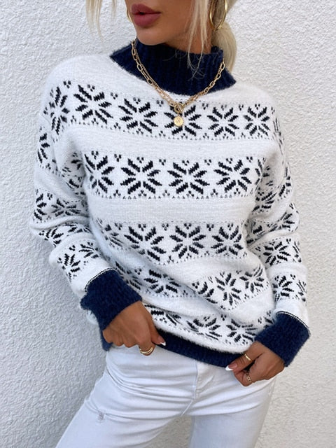 DressBetty - Snowflake Turtleneck Loose Sweater