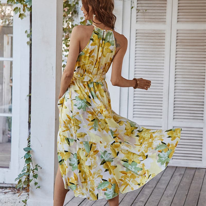 DressBetty - Summer Flower Print Sexy Slit Beach Dresses