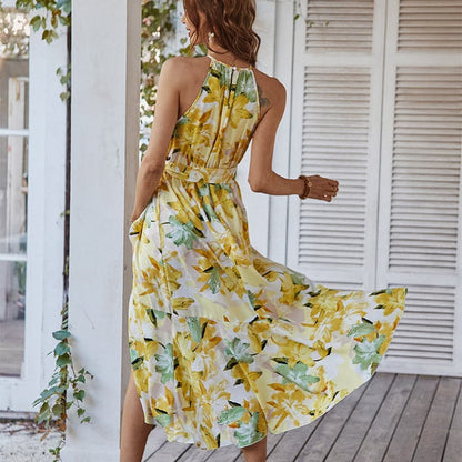 DressBetty - Summer Flower Print Sexy Slit Beach Dresses