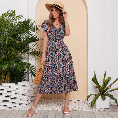 DressBetty - V Neck Chiffon Print Dress
