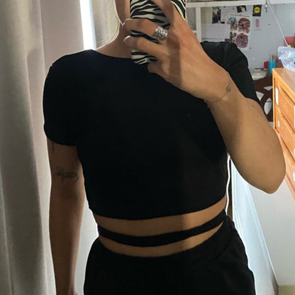 DressBetty - Black White Simple Solid Color T-Shirts