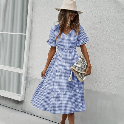 DressBetty - V Neck Ruffles Short Sleeve Boho Dress