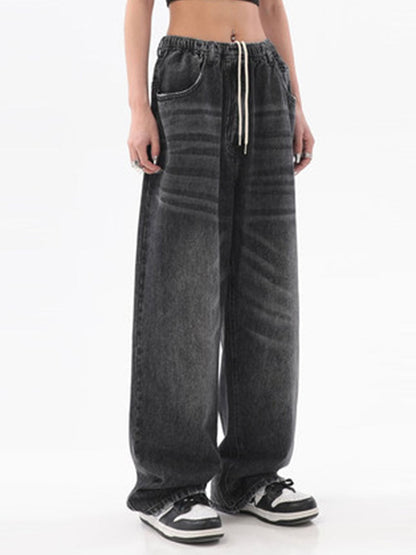 DressBetty - Vintage Baggy Jeans Elastic Waist Oversized Long Trouser Denim Wide Leg Streetwear