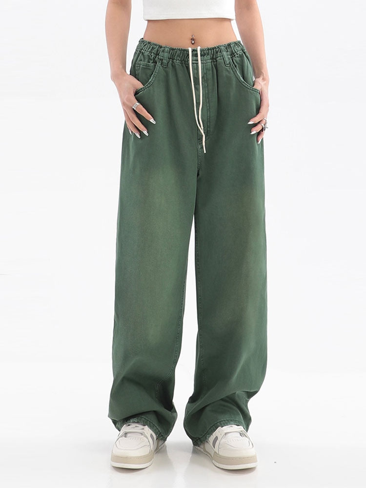 DressBetty - Vintage Baggy Jeans Elastic Waist Oversized Long Trouser Denim Wide Leg Streetwear