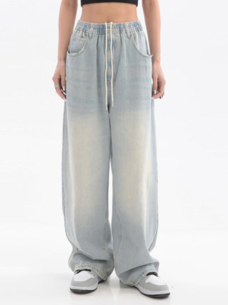 DressBetty - Vintage Baggy Jeans Elastic Waist Oversized Long Trouser Denim Wide Leg Streetwear