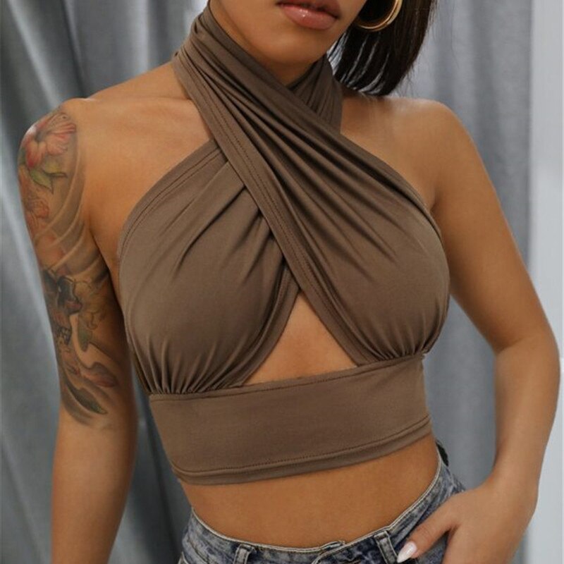 DressBetty - Cross Halter Neck Crop Top
