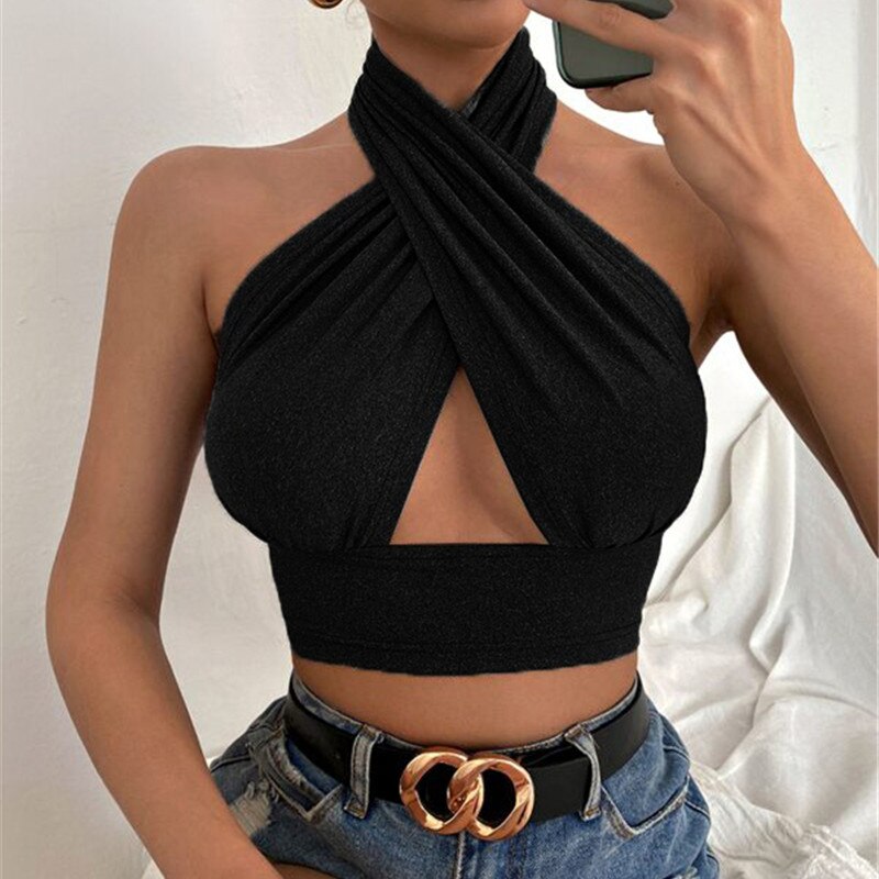DressBetty - Cross Halter Neck Crop Top