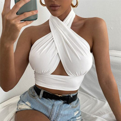 DressBetty - Cross Halter Neck Crop Top