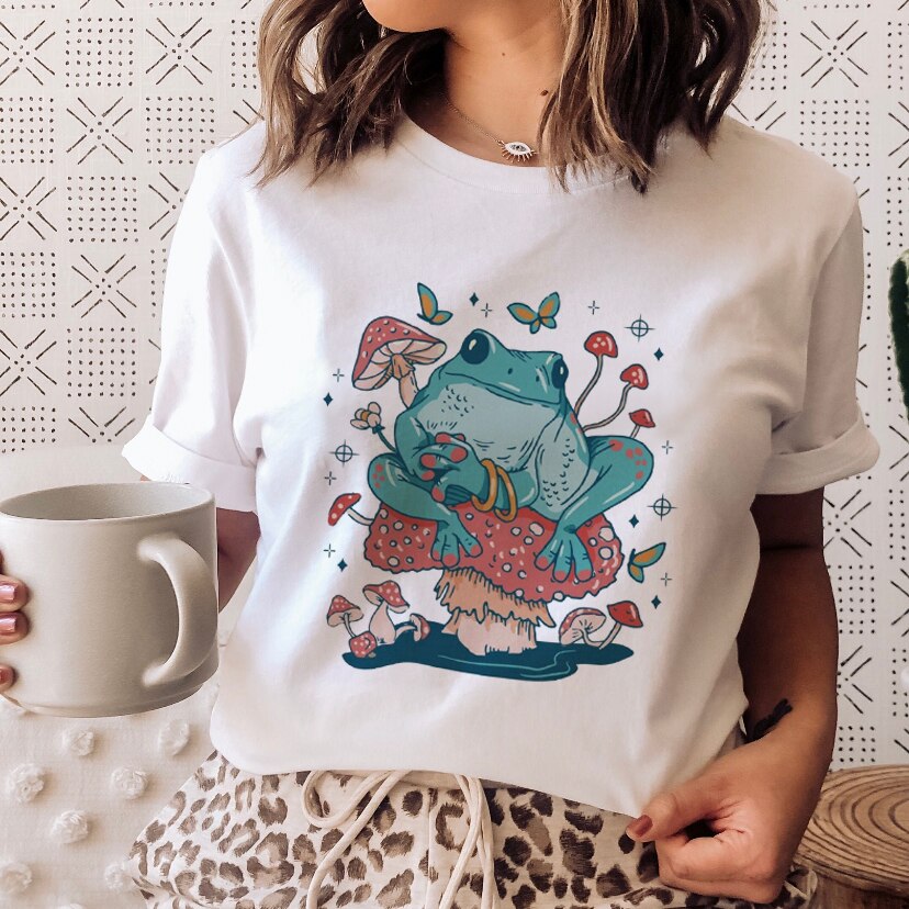 DressBetty - Ladies Mushroon Frog Tshirt Fashion Cartoon Animal Lady Print Tee