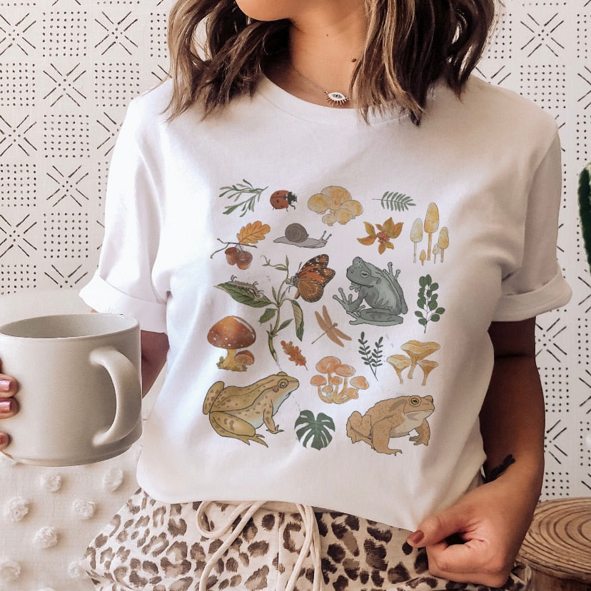 DressBetty - Ladies Mushroon Frog Tshirt Fashion Cartoon Animal Lady Print Tee