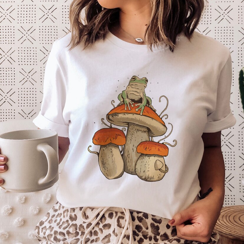 DressBetty - Ladies Mushroon Frog Tshirt Fashion Cartoon Animal Lady Print Tee