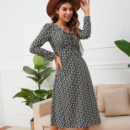 DressBetty - Chic Drawstring Floral Dress