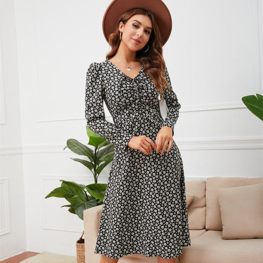DressBetty - Chic Drawstring Floral Dress