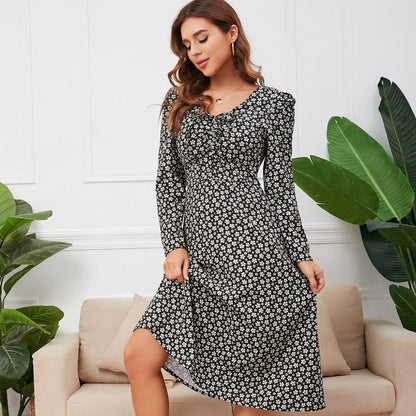 DressBetty - Chic Drawstring Floral Dress