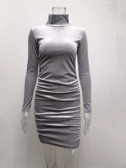 DressBetty - 2024 Slim Velvet Long Sleeve Party Turtleneck Bodycon Dress