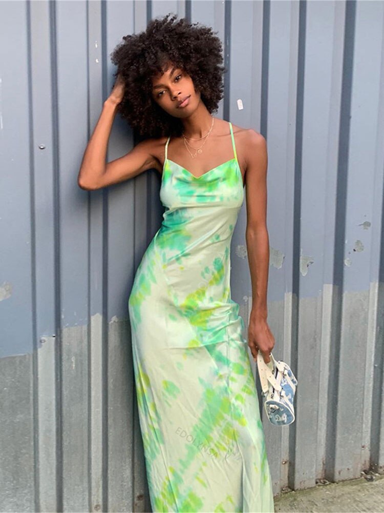 DressBetty - Green Boho Printed Maxi Dress