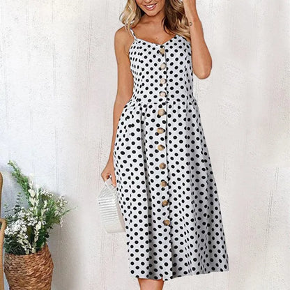 Button Open Back Red Casual Midi Dress