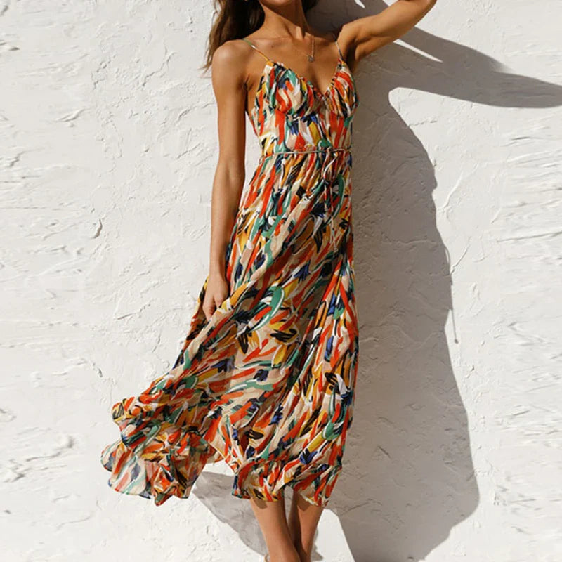 DressBetty - 2024 Summer Fashion Elegant V-Neck Backless Sling Boho Dress