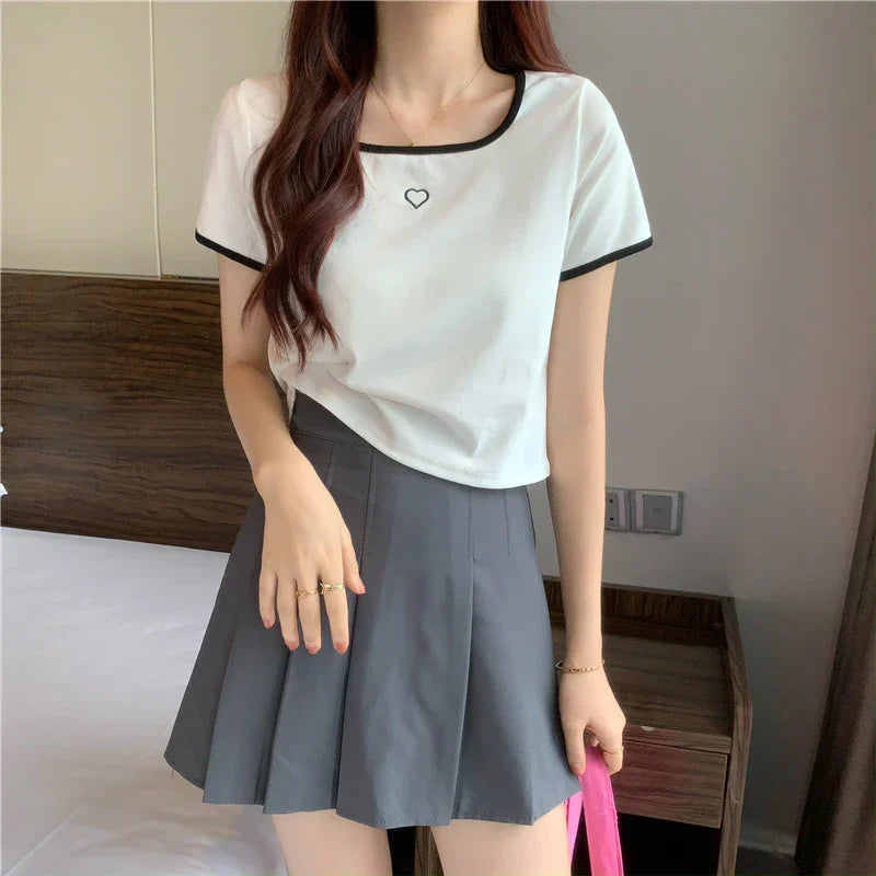 DressBetty - 2024 Streetwear Loose Short Sleeve Tee for Females