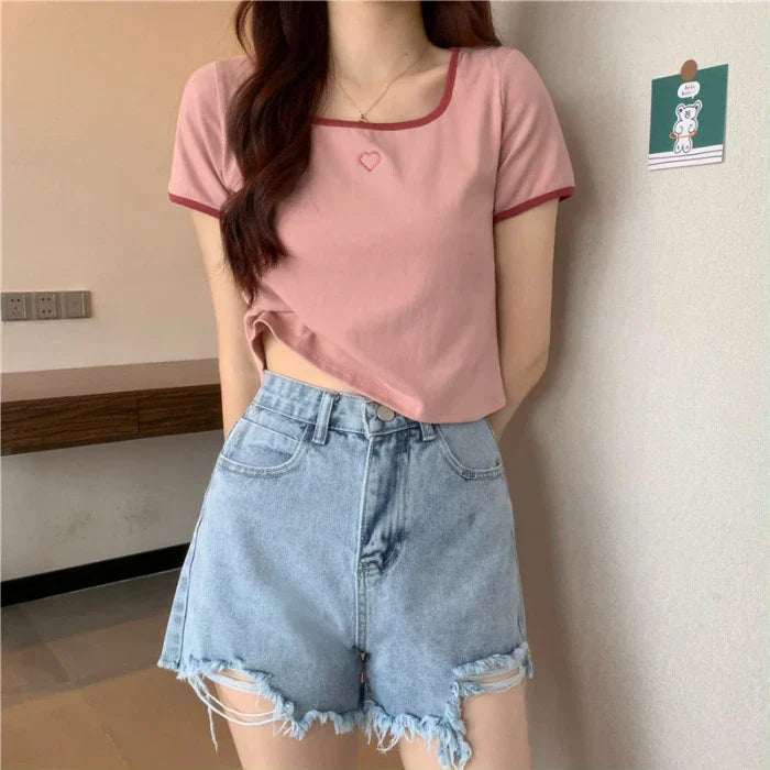 DressBetty - 2024 Streetwear Loose Short Sleeve Tee for Females