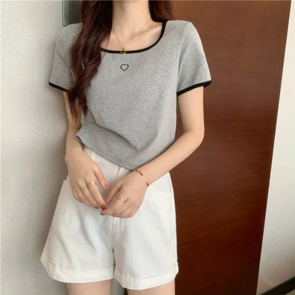 DressBetty - 2024 Streetwear Loose Short Sleeve Tee for Females