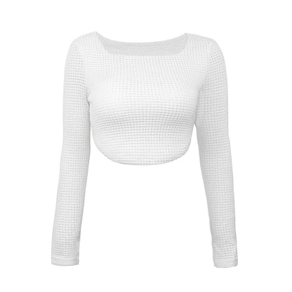 DressBetty - Long Sleeve Square Neck Knitted Crop Top Women Y2k Sexy T Shirts